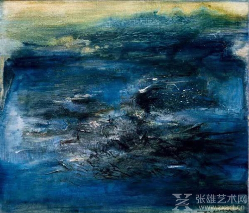 Lot 166 赵无极《蓝色构图 8.1.65》  1965 年作 油彩 画布 　46.3 x 50.5 cm  估价：HK$ 5,500,000 - 7,500,000 成交价：649万港元 