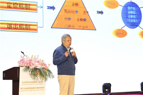 ▲中国艺术产业院副院长西沐在现场对中国艺术金融发展的态势与热点进行分析