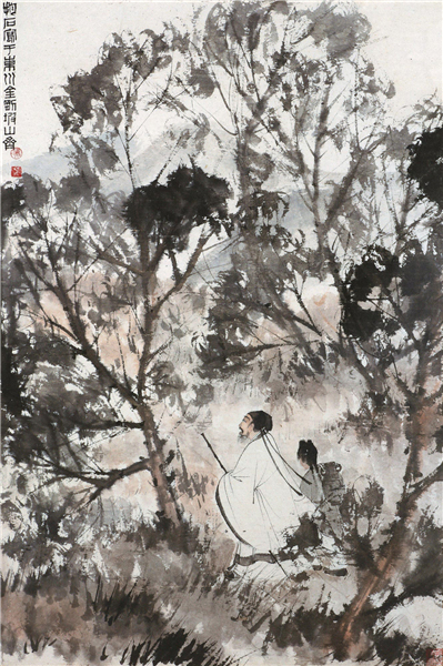 ▲傅抱石《渊明载酒图》