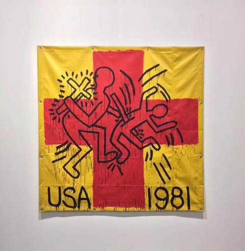 凯斯·哈林《Untitled》，乙烯基油墨，182.9×182.9cm，1981年