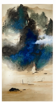 张大千泼彩山水