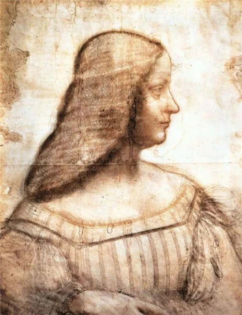  莱昂纳多·达·芬奇 《伊莎贝拉·德·埃斯特》（Isabella d'Este） 纸质绘画 现藏于巴黎卢浮宫