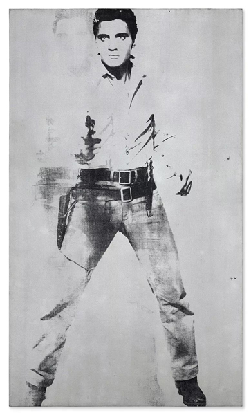 艺术品：© 2018 The Andy Warhol Foundation for the Visual Arts, Inc. / Licensed by Artists Rights Society (ARS) 安迪‧沃荷（1928-1987），《双面猫王（费鲁斯画廊版）》，1963年。丝网墨、喷漆、麻布。207.6 x 121.9 cm. ，估价待询。作品将于5月17日在佳士得纽约举行的战后及当代艺术晚间拍卖上登场