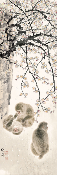 梅花猴子（中国画）  方楚雄
