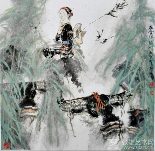 林志强作品《春云拂绿柳》