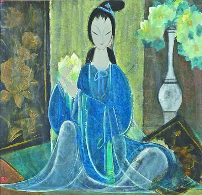   青灰衣仕女（彩墨） 林风眠 中华艺术宫藏