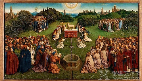   圣羊的礼赞 凡艾克 尼德兰 1425-1429年 木板油画 137.7x242.3cm 根特圣巴蒙教堂藏