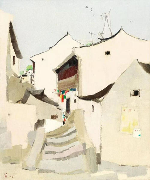 吴冠中 《江南村镇》油彩  73×61cm  1985年