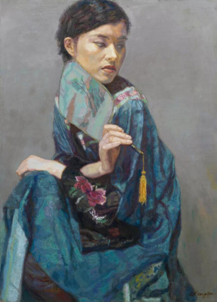 陈逸飞 顾盼 2002 年 布面 油画 157×117cm
