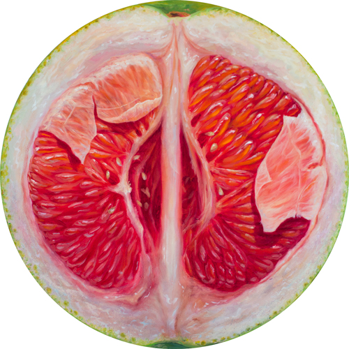 Fruit Portrait #64. Oil on canvas, 16 inches diameter, 2017