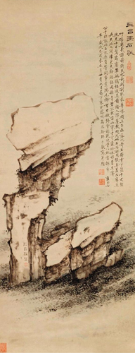 清·高凤翰 三台柱石图 纸本设色 121×49.5cm 天津博物馆藏