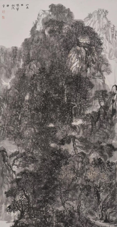   山色雨濛翠欲流/136cm×68cm