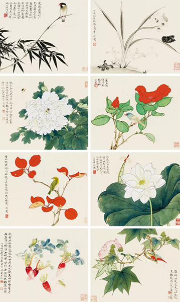 于非闇花鸟画册 册页（8开）设色纸本 30×37 cm（每幅） 成交价：RMB 14,950,000