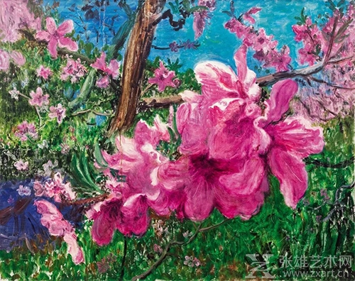 周春芽 艳丽桃花 2011年 布面油画 120×150 cm 成交价：465.75万元