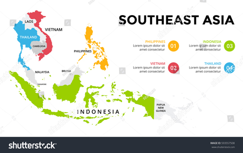 这个区域内有多个国家:缅甸,泰国,老挝,柬埔寨,越南,马来西亚,新加坡图片