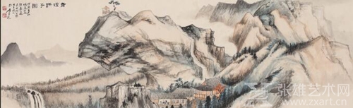 LOT号：0058 张大千 青镫课子图 镜心 设色纸本 35.5×115cm 估价：RMB 750,000-780,000