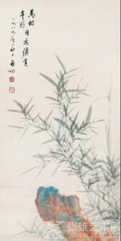 LOT号：0058 张大千 青镫课子图 镜心 设色纸本 35.5×115cm 估价：RMB 750,000-780,000