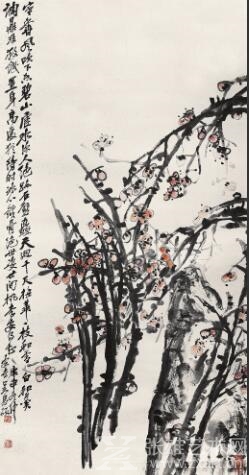 LOT号：0055 吴昌硕 1920年作 寒香雪 镜心  设色纸本 130×67cm 估价：RMB 800,000-1,600,000