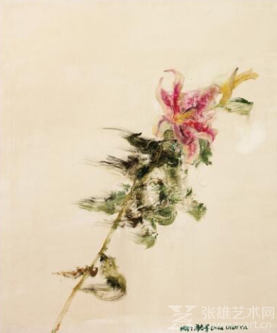 LOT号：1027 周春芽 1997年作 桃花 油彩画布 71×59cm