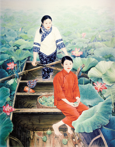   红莲（中国画）  李乃蔚