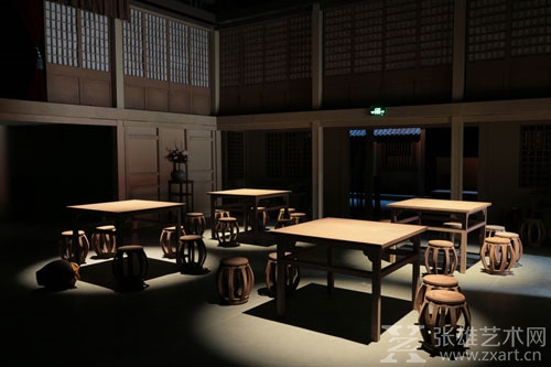   图为进入孙羊店，观众们在这四张桌子上落座