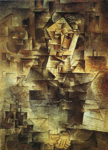 毕加索《卡恩维勒肖像》，100.5 cm × 73 cm，布面油画，1910年
