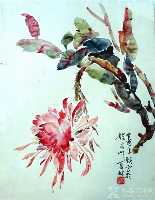 杨夏林写意花鸟画《昙花》1981年