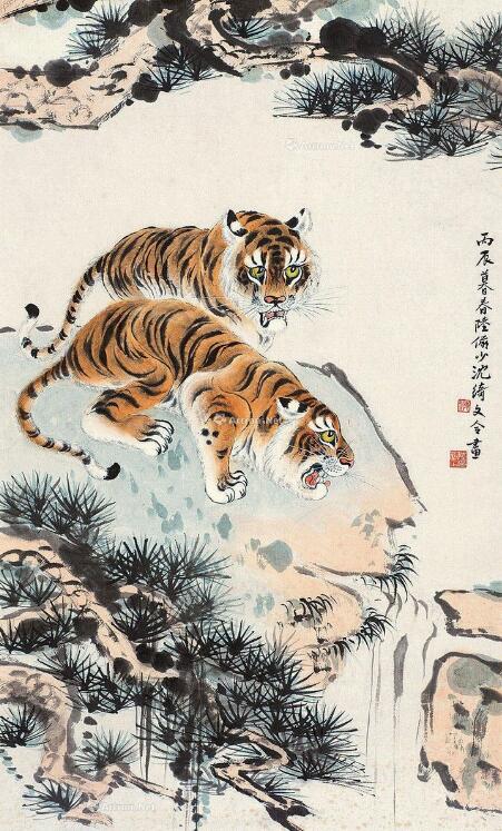  陆俨少 沈绮文 双虎图