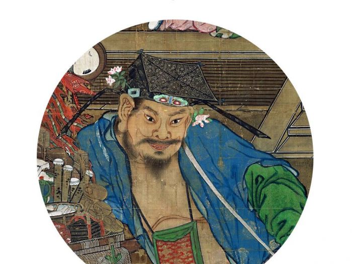  南宋画家苏汉臣《货郎图》中鬓边簪花的男子