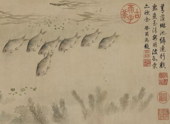  余省《鱼藻图》，设色纸本 手卷  28.5 x 158.4公分，估价：1000万至1500万港元