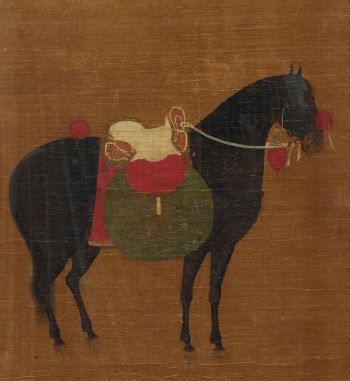  任仁发（传）饰马图  镜心 设色绢本  出版：《国华》第53编，第636号，第11册，第319页，国华社，昭和18年（1943）出版。  说明：浅野侯爵旧藏。