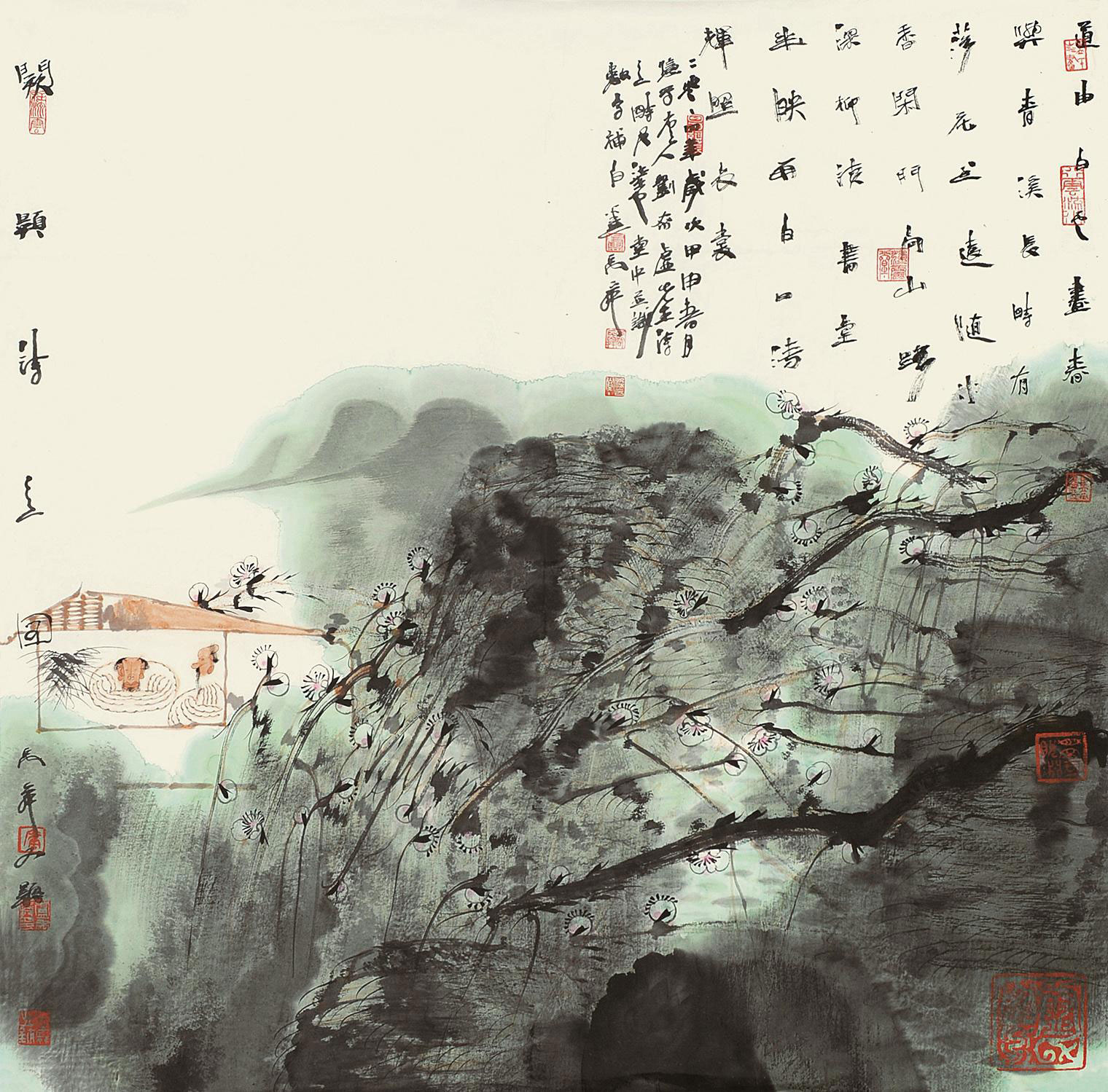 卢禹舜阙题诗意图镜心设色纸本