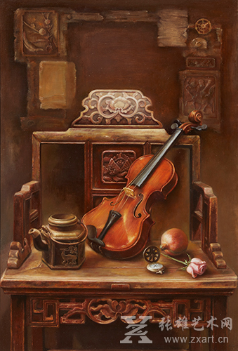 王强 《静物小提琴》91×62cm 约5平尺 油画