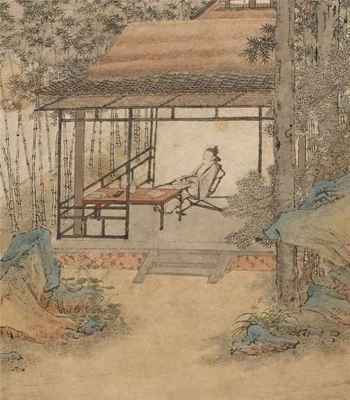 明 仇英 梧竹书堂图轴(局部) 明 仇英 梧竹书堂图轴(局部)